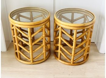 Glass And Bamboo Side Tables