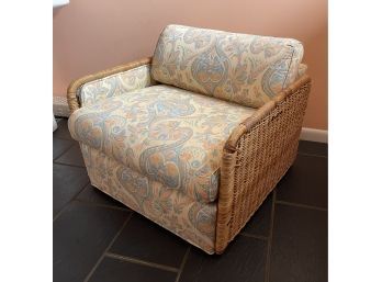Vintage Rattan Arm Chair With Floral Upholstery