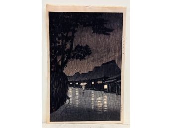 Kawase Hasui Woodblock Print,    Rain At Maekawa, 1932