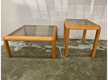 Vintage Wood And Glass Coffee & Side Table