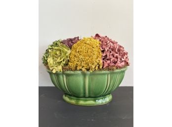 Majolica Planter With Dried Flowers