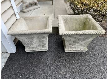 Pair Of Basketweave  Cement Planters