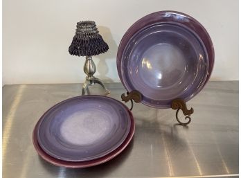 Pottery Barn Plates Purple  With Matching Tea Light Holder