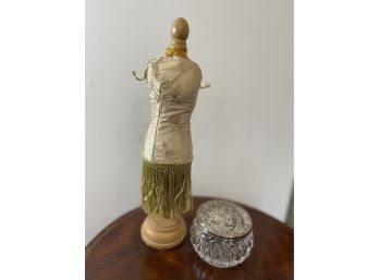 Embroidered Mannequin Jewelry Holder And Crystal Trinket Jar
