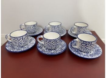 Crate And Barrel Splatter Coffee/Tea Cups And Saucers Set