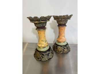 Hand Painted  Unique Wood Candlesticks