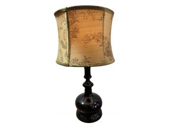Black Ceramic Table Lamp With Floral Drum Shade