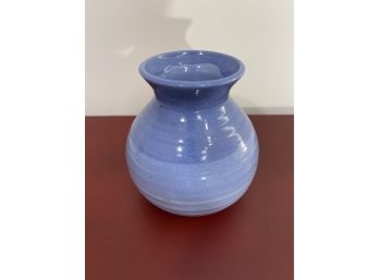 Artisan Crafted Banded Blue Fade Pottery Vase Signed