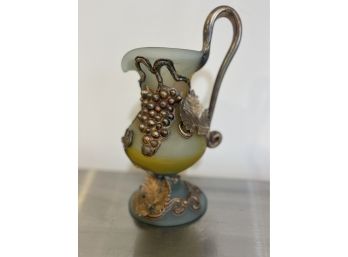 Art Glass Vase With Grape Metal Overlay