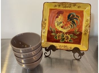 Maxera Orange Talvera Rooster Serving Plates And Eight Bowls
