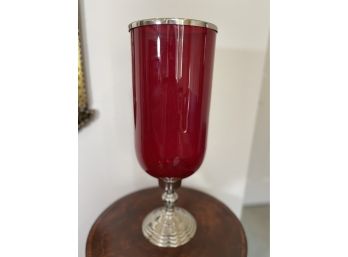 Vintage Large Andrea By Sadek Vintage Brass Candle Holder With Large Crystal Glass Globe