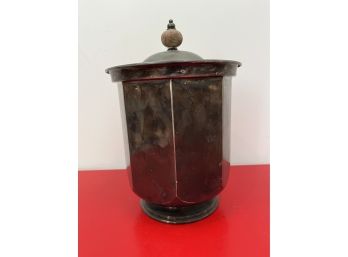 Vintage Ice Bucket With Ceramic Interior And Wood Knob