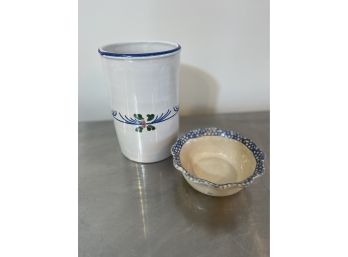 Utensil Holder And Small Fluted Bowl