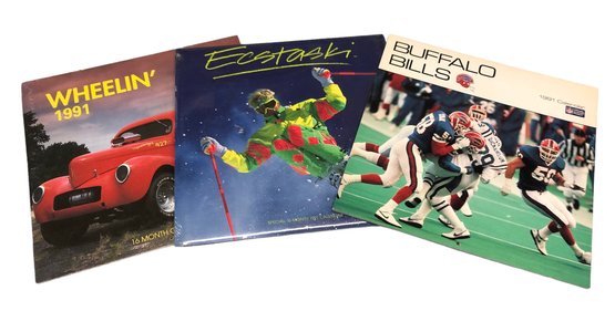 Trio Of 1991 Wall Calendars  - Ski, Cars And Buffalo Bills Theme