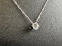 14K White Gold Necklace With Aquamarine Pendant, 18'