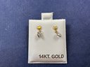 14K Yellow Gold Heart Diamond Simulant Stud Earrings