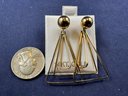 14K Yellow Gold Ball With Dangle Triangle Earrings
