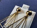 14K Yellow Gold Ball With Dangle Triangle Earrings