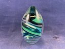 Green And Blue Paperweight Art Glass, Signed