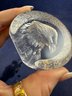 Mat Jonasson Small Crystal Glass Eagle Paperweight, Signed, 3' Round