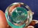 Art Glass Paperweight Green And Clear