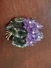 14K Yellow Gold, Carved Amethyst And Jade With Diamond Accent Pendant Pin Brooch