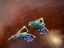 14K Yellow Gold, Carved Amethyst And Jade With Diamond Accent Earrings