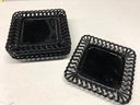 Vintage Westmoreland Black Amethyst Milk Glass Square Plates With Reticulated Scalloped Borders - 5 Pieces