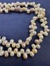 Double Strand Rice Pearl With Sterling Silver Clasp Bow Clasp Necklace, 20'
