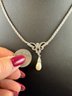 Vintage Sterling Silver Pearl Drop Necklace With Diamond Simulants, 16'