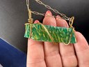 Handcrafted Wire Wrapped Art Glass Necklace On Paperclip Chain, 18'
