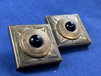 Vintage Brass Square Clip On Earrings