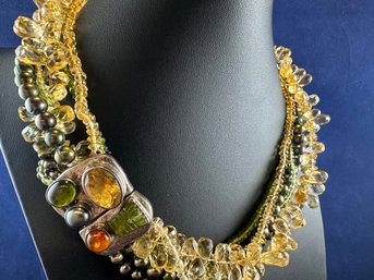 Amy Kahn Russell Sterling Silver, Freshwater Pearl, Citrine And Peridot Necklace