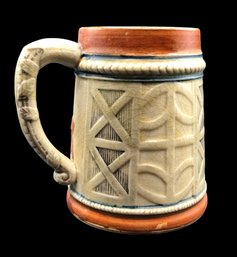 Vintage Ceramic Beer Stein Mug - Hand Painted Embossed Pottery