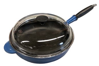 Made In France Le Crueset 24 Blue Cast Iron Frying Pan With Glass Lid