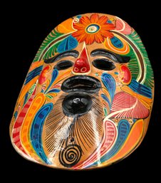 Mexican Folk Art Mask, Hand Painted, Terracotta, Bright Colors,  8.5' Tall