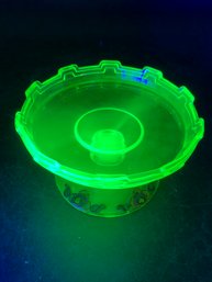 Petite, Art Deco, Uranium Glass, Footed Dish With Rose Details,  Catch All, Ashtray, Ring Holder