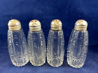 Set Of 4 - Glass Salt And Pepper Shaker With Sterling Silver Lid, 3.25'