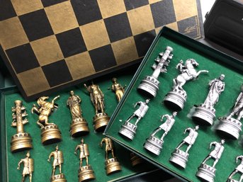 Ancient Rome Classical Gamed Chess Set With  Cast Metal Pieces And Matching Board