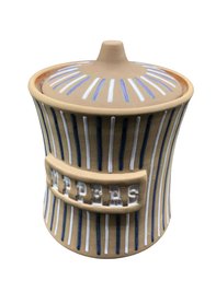 Rare And Collectible Jonathan Adler, 'Uppers'  Canister, Fired Brown Clay Pottery, 5.75' Tall