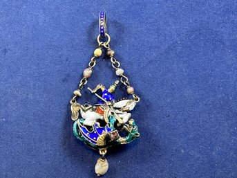 Austrian Hungarian 1900 Enameled St George And The Dragon In Sterling Silver With Pearl, Austro-Hungarian