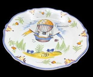 Brand: Faencerie DArt De Malicorne Collectible French Country Hot Air Balloon Plate  A Limmortalite  1789