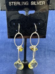 Sterling SIlver Dangle Earrings With Faceted Citrine
