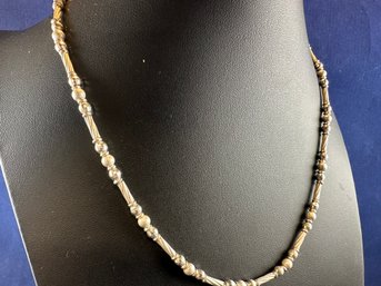 Sterling Silver Bead On Silver Chain Necklace, Made In Italy, 18'