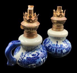 Two (2) (Delft Type )Blue And White Oil Lamps