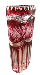Red Cut To Clear Cranberry Vase