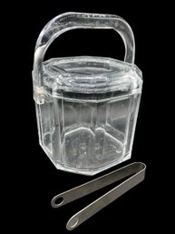 Vintage Heavy Clear Lucite Paneled Ice Bucket With Original Tongs Retro Barware
