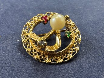 14K Yellow Gold Hockey Pendant With Pearl, Ruby, Sapphire And Emerald Accents