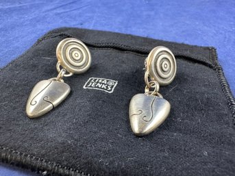 Lisa Jenks Sterling Silver Patterned Earrings In Original Felt Pouch