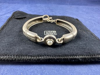 Lisa Jenks Sterling Silver Patterned Toggle Bracelet In Original Felt Pouch